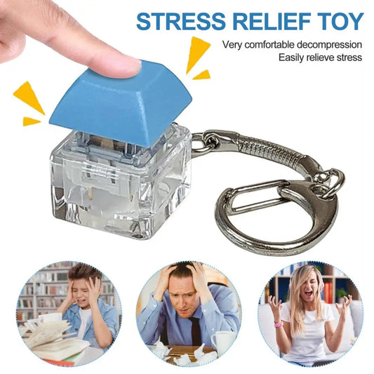 Fidget Toy Keychain Keycap Stress Relief Toy Adults Kids Finger Keyboard Keys Desk Toy Exercise Wrist Stress Relief