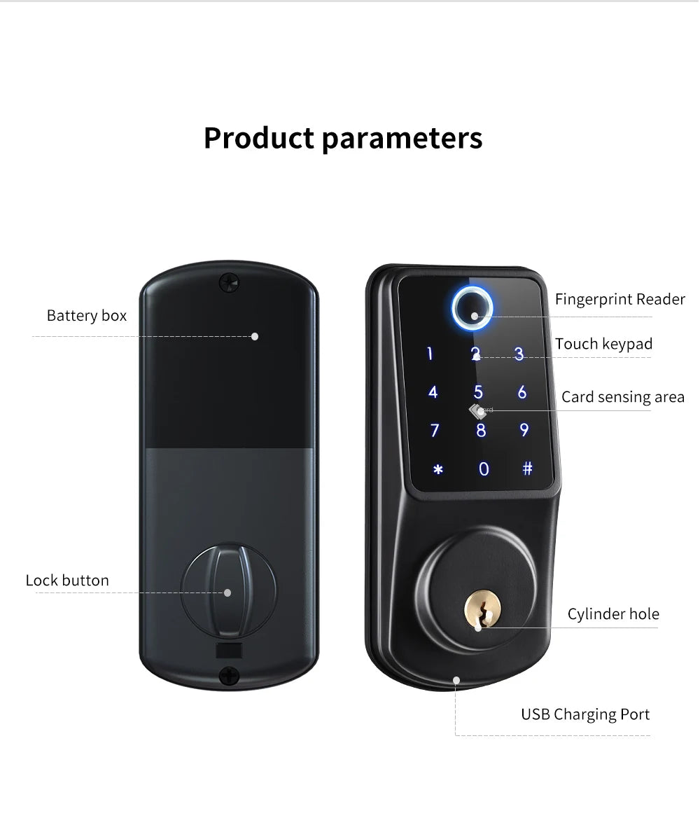 TTlock Wifi Security Smart Fingerprint Digital fechadura eletronica digital Tuya Electronic Portable Smart Deadbolt Locks