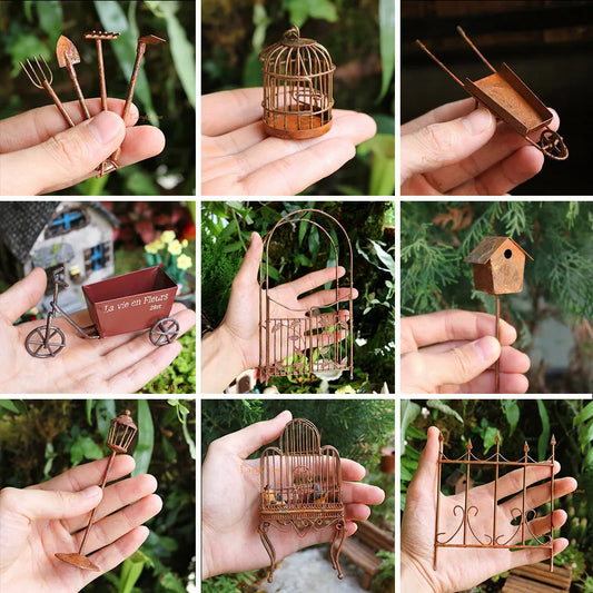 Miniature Garden Metal Gate Items Figurines Fairy Garden Miniatures Supply Zen Miniature Patio Furniture Accessories Decoration