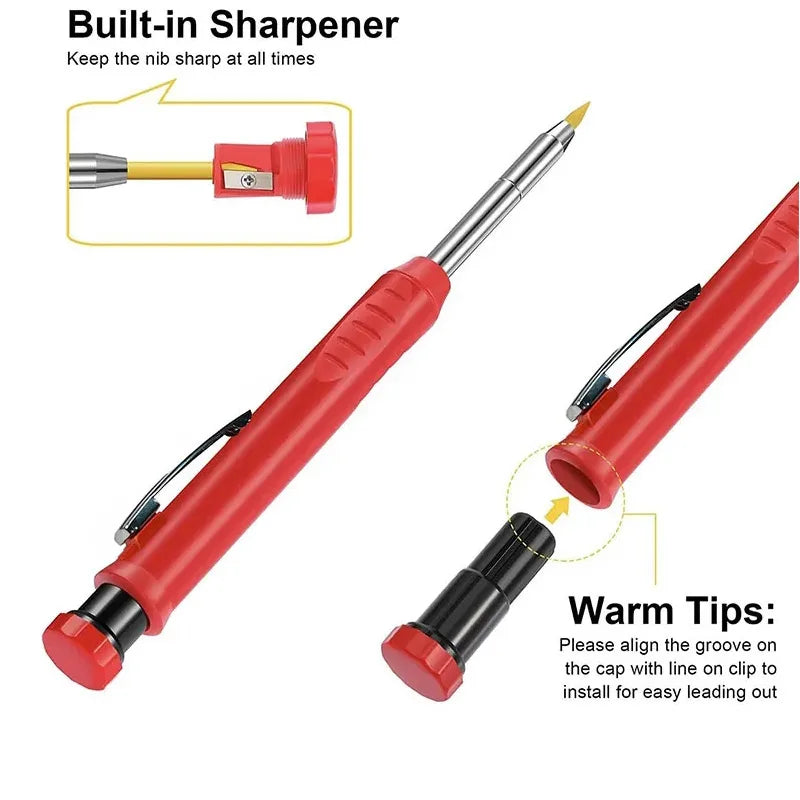 Solid Carpenter Pencil Set Carpenter Scribing Deep Mouth Marking Tool with Filler Lead and Built-in Sharpener Marking Pencil
