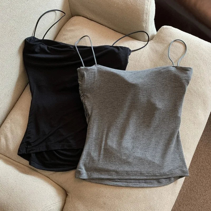 Tank Tops Women With Built In Bra Spaghetti Strap Tanks For Woman Solid Color Casual Summer Camis Female Korean Style Dropship